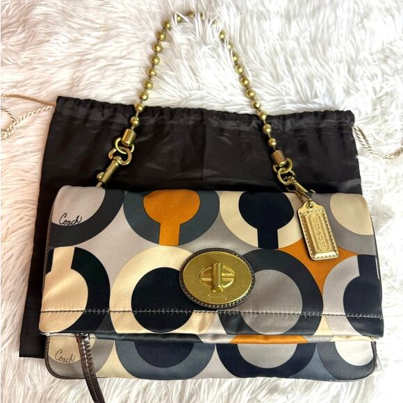 y2k COACH Kisslock Amanda Graphic Op Art Fold Over Clutch Satin Shoulder Bag - Picture 1 of 14